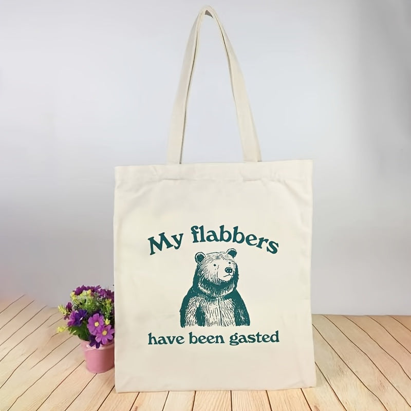 Cute Bear Design Canvas Tote Bag- Reusable Grocery Shopping Bag