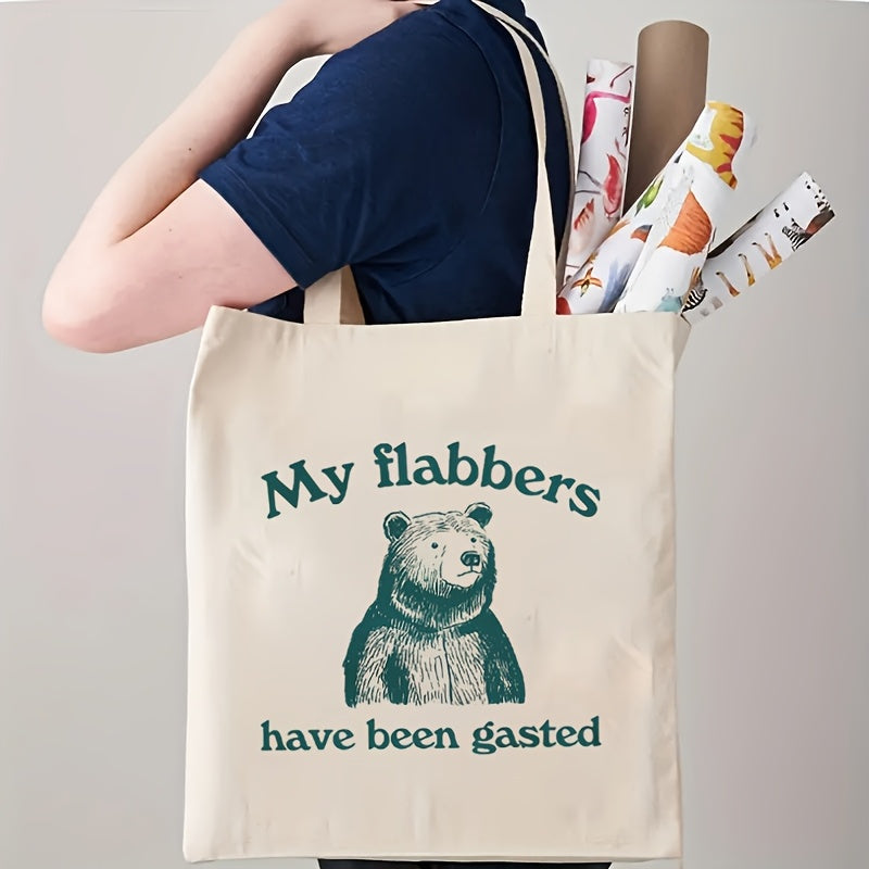 Cute Bear Design Canvas Tote Bag- Reusable Grocery Shopping Bag