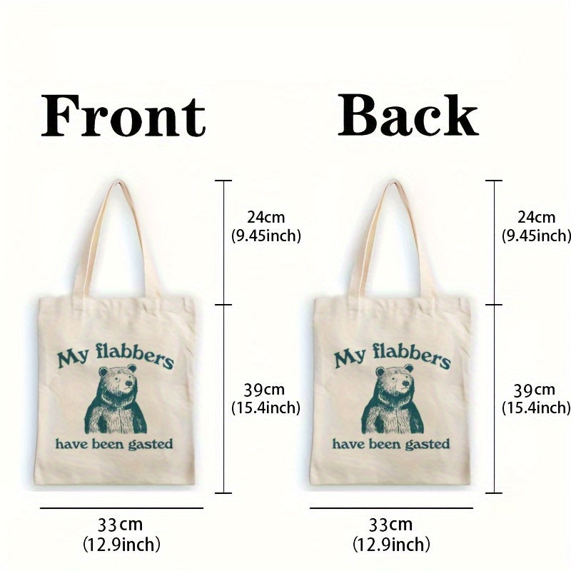 Cute Bear Design Canvas Tote Bag- Reusable Grocery Shopping Bag