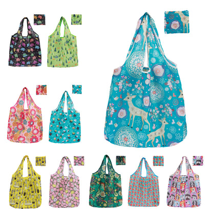 10pcs Large Capacity Waterproof Shopping Bags, Reusable and Foldable Grocery Tote Set with Handle Design, High-Quality Polyester for Outdoor Travel and Food Storage