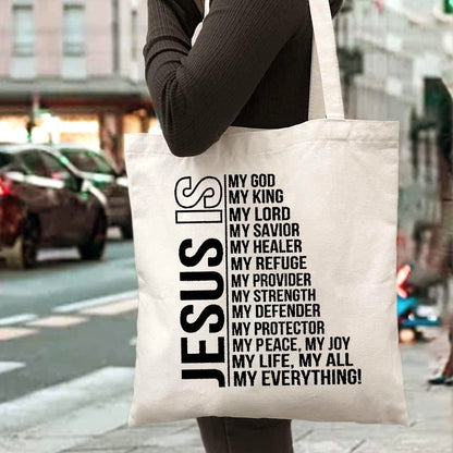 Canvas Tote Bag with Jesus Print | Lightweight & Durable | Fixed Shoulder Strap | Multi-Use for Daily Commute, Picnic, Party, Travel & Shopping | Inspirational Bible Verse Design