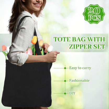 20pcs Canvas Grocery Bag Bulk Blank Tote Bags Reusable Plain Shopping Handbag 16.5 x 13 in Multi-Purpose Bags Black