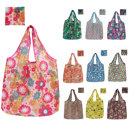 10pcs Large Capacity Waterproof Shopping Bags, Reusable and Foldable Grocery Tote Set with Handle Design, High-Quality Polyester for Outdoor Travel and Food Storage