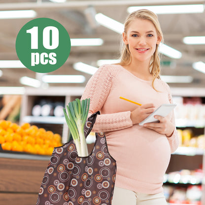 10pcs Large Capacity Waterproof Shopping Bags, Reusable and Foldable Grocery Tote Set with Handle Design, High-Quality Polyester for Outdoor Travel and Food Storage