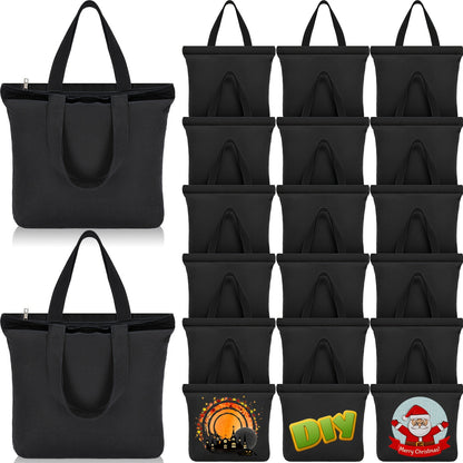 20pcs Canvas Grocery Bag Bulk Blank Tote Bags Reusable Plain Shopping Handbag 16.5 x 13 in Multi-Purpose Bags Black