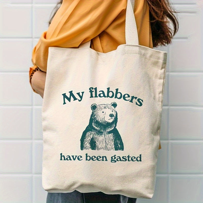 Cute Bear Design Canvas Tote Bag- Reusable Grocery Shopping Bag